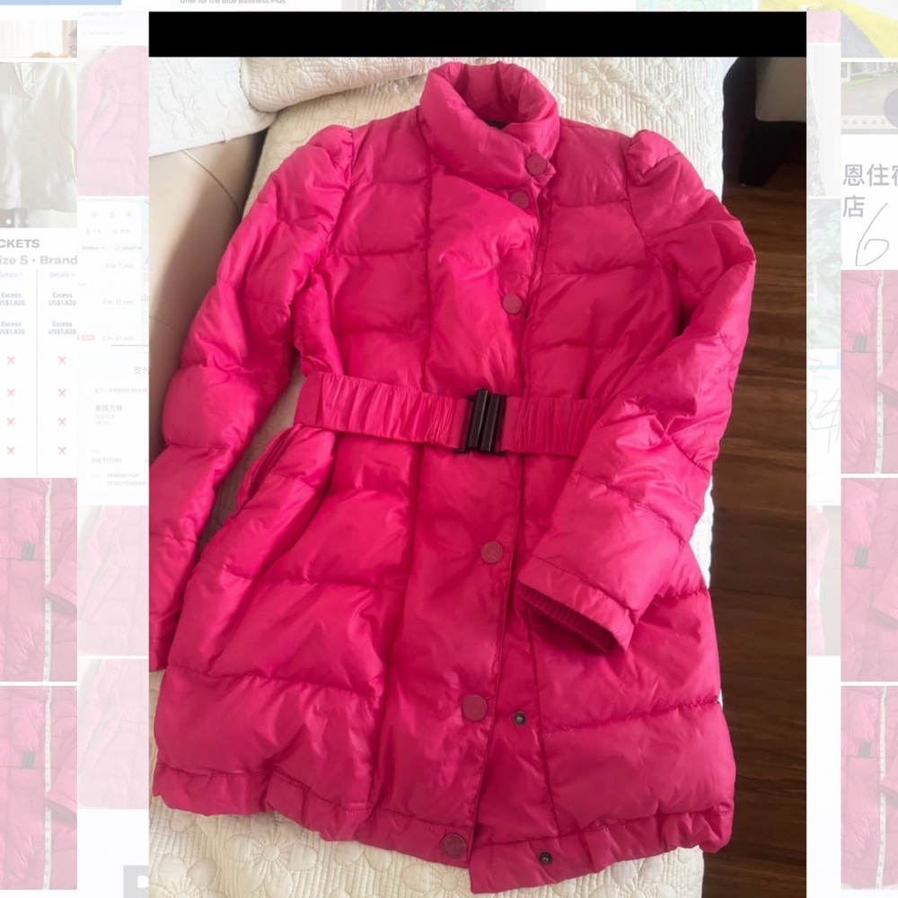 Bold Pink Puffer Jacket with Quilted Design and Belt